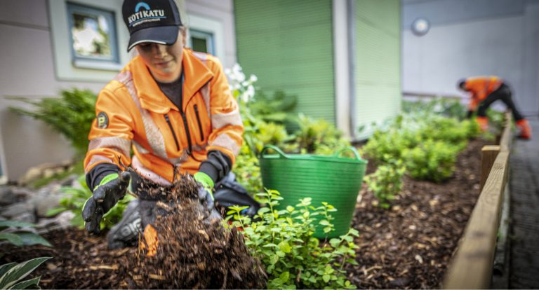 Kiinteistönhoitajat kitkevät rikkaruohoja